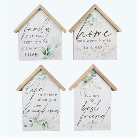 YOUNGS Wood Tabletop House-Shaped Sign, Assorted Color - 4 Piece 72583